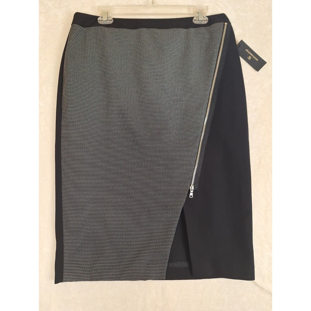 NWT Worthington Black & White Dots Pattern Front Zip Accent Pencil Skirt Size 14